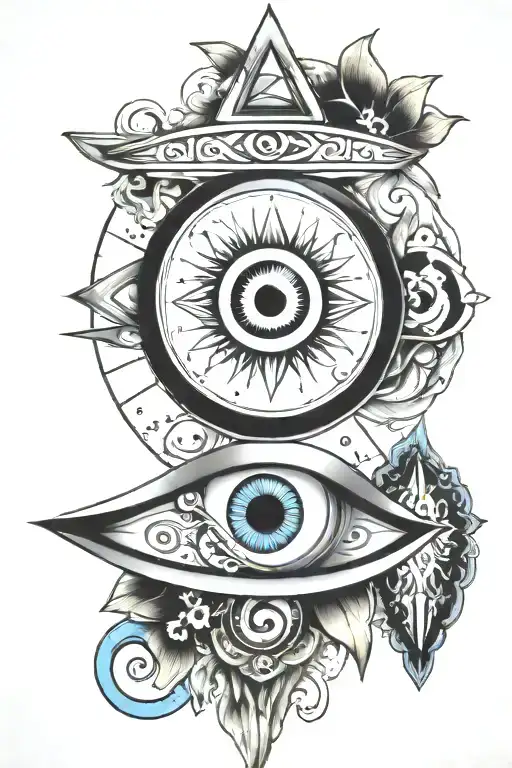 evil eye tattoo design featuring astrology and mythology tattoo design idea