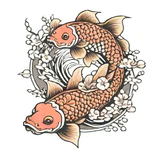koi fish with cherry blossoms  tattoo design idea
