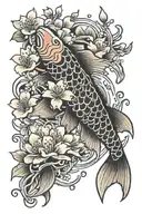 koi fish with cherry blossoms blooming tattoo design idea