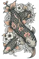 koi fish with cherry blossoms blooming tattoo design idea