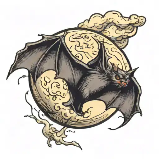 Bat flying through moon tattoo design idea