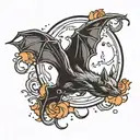 Bat flying through moon tattoo design idea