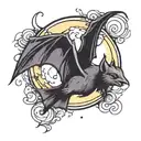 Bat flying through moon tattoo design idea