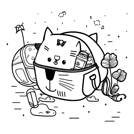 Cute cat sitting in an open backpack with a big head tattoo design idea