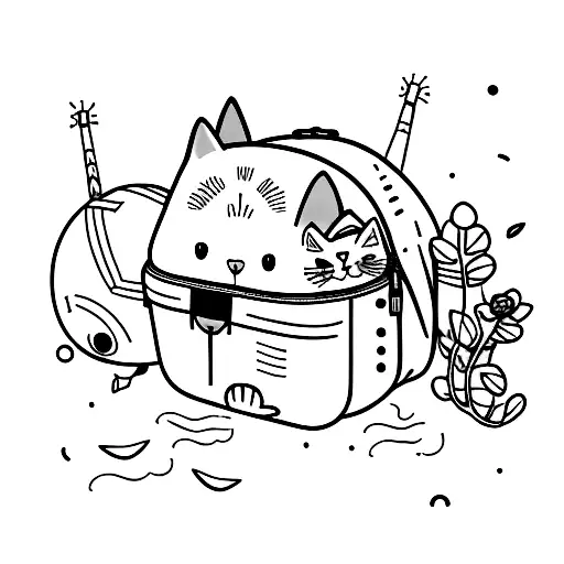 Cute cat sitting in an open backpack with a big head tattoo design idea