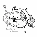 outline of a cute cat sitting in an open backpack with a big head tattoo design idea