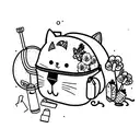 Cute cat sitting in an open backpack with a big head tattoo design idea
