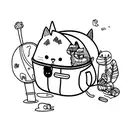 Cute cat sitting in an open backpack with a big head tattoo design idea