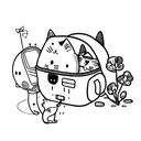 Cute cat sitting in an open backpack with a big head tattoo design idea