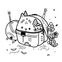 Cute cat sitting in an open backpack with a big head tattoo design idea