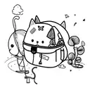 Cute cat sitting in an open backpack with a big head tattoo design idea