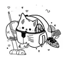Cute cat sitting in an open backpack with a big head tattoo design idea