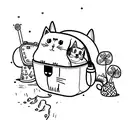 Cute cat sitting in an open backpack with a big head tattoo design idea