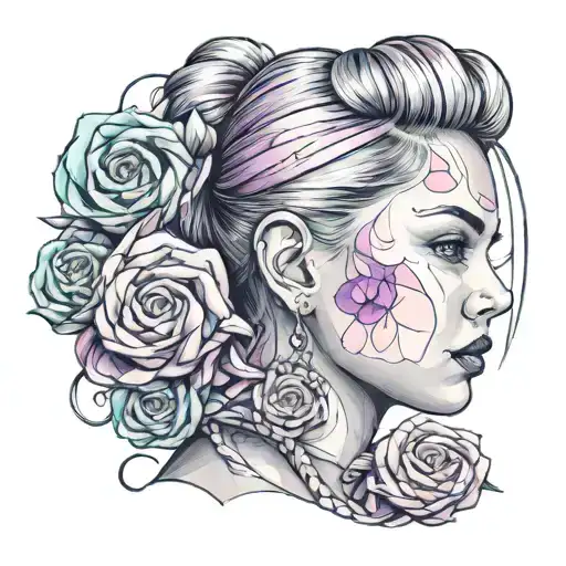girl with purle earring made with sweets  tattoo design idea