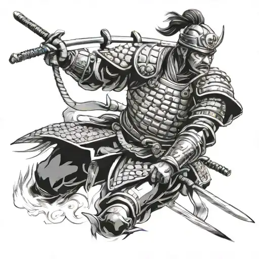 Design a realistic portrait of a legendary samurai warrior with intricate details of their armor and weapon tattoo design idea
