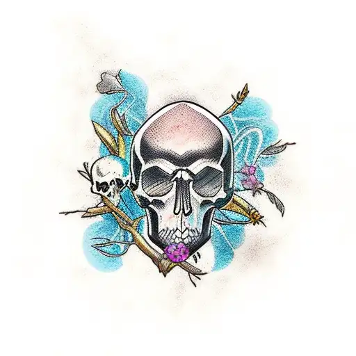 A new-school style tattoo of a designer's interpretation of a nature scene incorporating skulls tattoo design idea