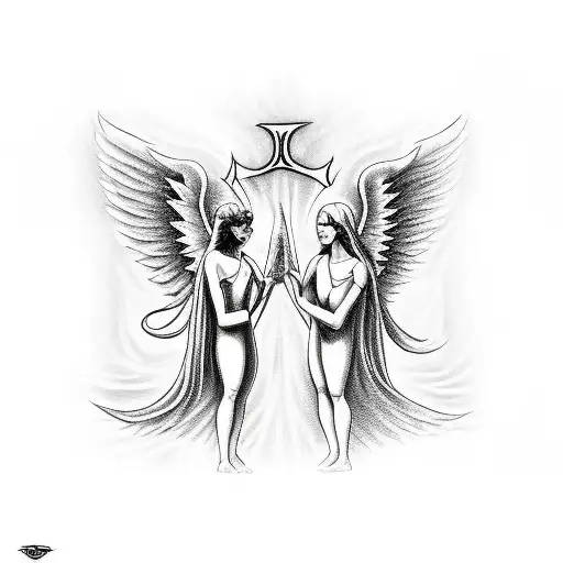 angel and demon duality tattoo design idea