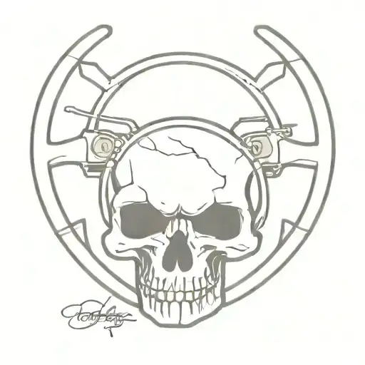 car skull steering wheel tattoo design idea