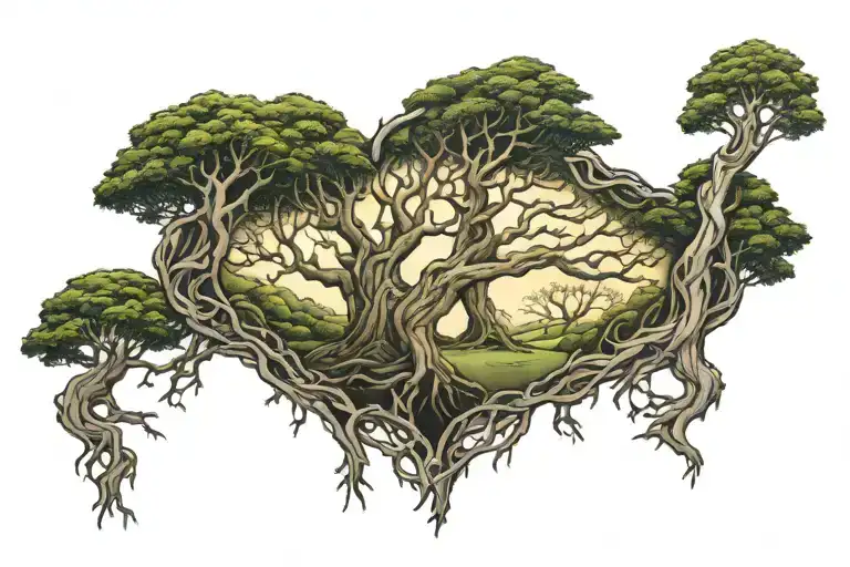 Dark hedges Ireland inspired tattoo abyss  tattoo design idea