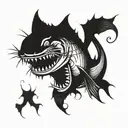 evil catfish sharp teeth jumping out of water  tattoo design idea