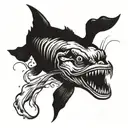evil catfish sharp teeth jumping out of water  tattoo design idea