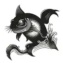 evil catfish sharp teeth jumping out of water  tattoo design idea