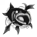 evil catfish sharp teeth jumping out of water  tattoo design idea