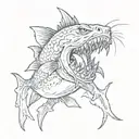 evil catfish sharp teeth evil eyes jumping out of water tattoo design idea