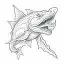 evil catfish sharp teeth evil eyes jumping out of water tattoo design idea