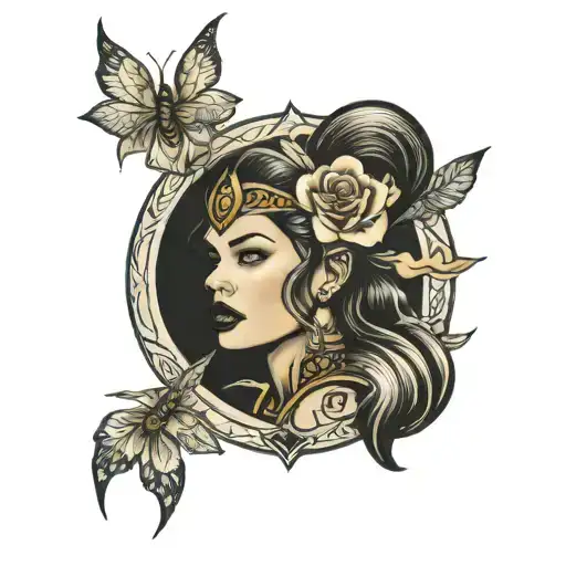 Confident , solo warrior , strong feminine energy with a beautiful heart  tattoo design idea
