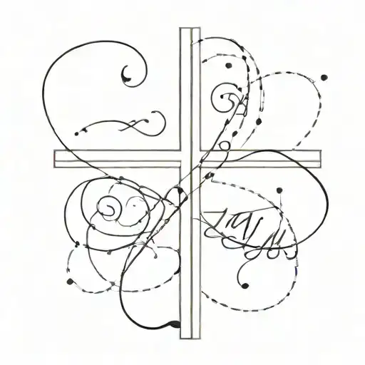 infinity cross with word pray and dot on line and Col. 3:2 tattoo design idea