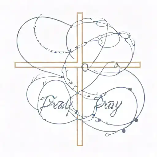 infinity cross with word pray and dot on line and Col. 3:2 tattoo design idea
