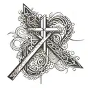 Combine a stylized infinity symbol with a cross and a script of Colossians 3:2 in a bold blackwork design tattoo design idea
