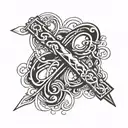 Combine a stylized infinity symbol with a cross and a script of Colossians 3:2 in a bold blackwork design tattoo design idea