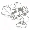 Mickey mouse holding bag with withe powder , in second plan is eagle tattoo design idea