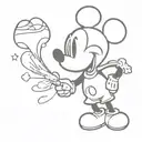 Mickey mouse holding bag with withe powder , in second plan is eagle tattoo design idea