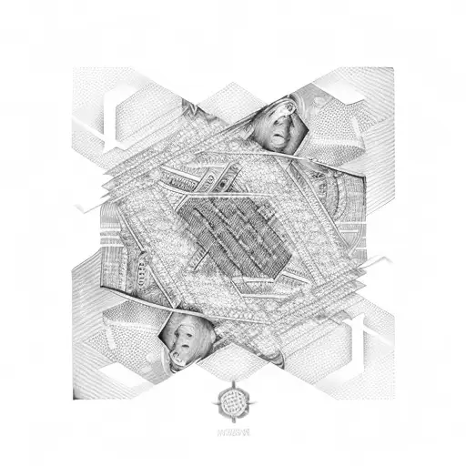 A stack of cash with circuit patterns intertwined, symbolizing the intersection of money and technology tattoo design idea