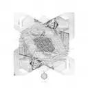 A stack of cash with circuit patterns intertwined, symbolizing the intersection of money and technology tattoo design idea