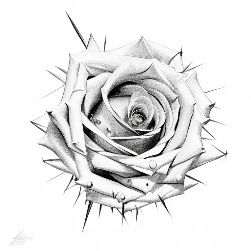 a rose surrounded by spikes tattoo design idea