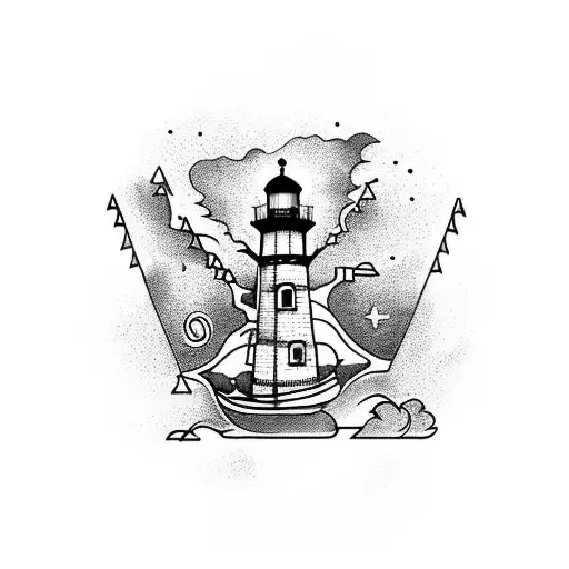 boat, anchor, Lighthouse and Starry Sky tattoo design idea