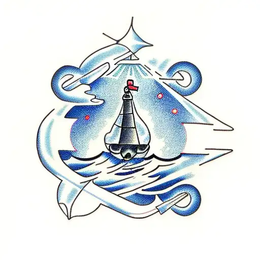 boat, anchor, Lighthouse and Starry Sky tattoo design idea