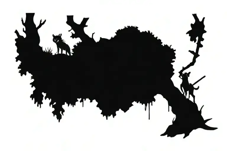 Fallen tree with kodamas from princess mononoke waldgeister tattoo design idea