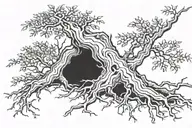Fallen tree with kodamas tattoo design idea