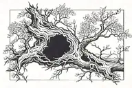 Fallen tree with kodamas tattoo design idea