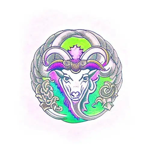 Aries with purple and green chakra tattoo design idea