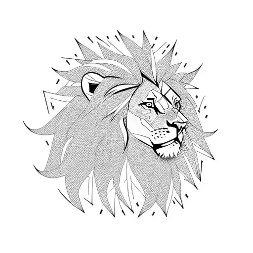 A lion made up of electrical circuitry with anime symbols incorporated tattoo design idea