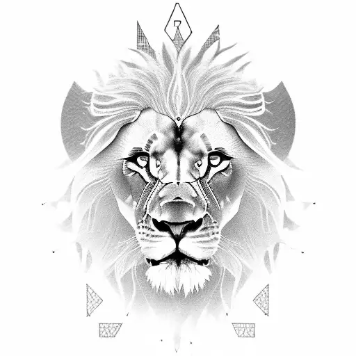 A lion made up of electrical circuitry with anime symbols incorporated tattoo design idea