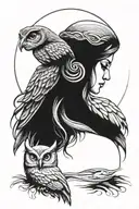 athena with her owl sitting tattoo design idea