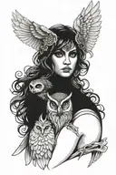athena with her owl sitting tattoo design idea