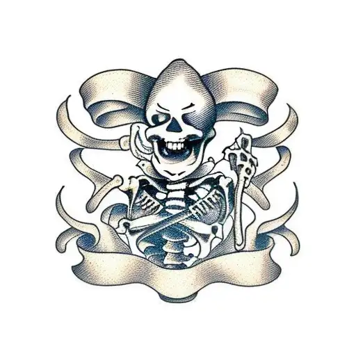 Skeleton Cowboy bar fight tattoo design idea